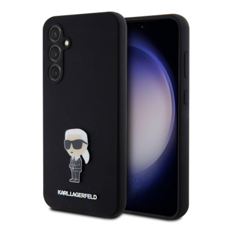 Karl Lagerfeld Liquid Silicone Metal Ikonik Zadní Kryt pro Samsung Galaxy S23 FE Black, KLHCS23FEMHKNPK
