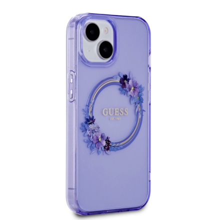 Guess PC/TPU Flowers Ring Glossy Logo MagSafe Zadní Kryt pro iPhone 15 Purple, GUHMP15SHFWFCU