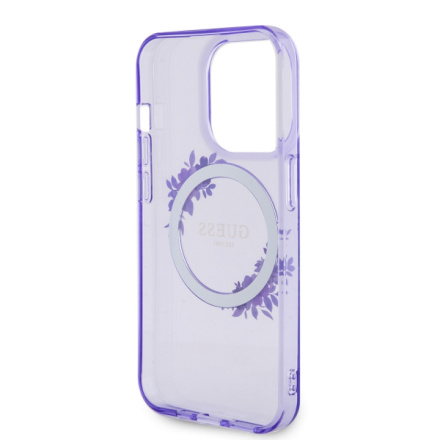 Guess PC/TPU Flowers Ring Glossy Logo MagSafe Zadní Kryt pro iPhone 15 Pro Max Purple, GUHMP15XHFWFCU