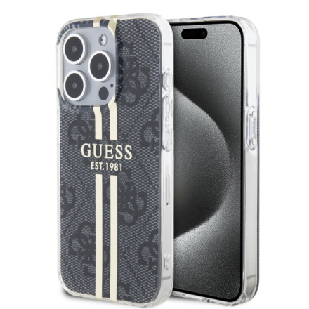 Guess IML 4G Gold Stripe Zadní Kryt pro iPhone 15 Pro Black, GUHCP15LH4PSEGK