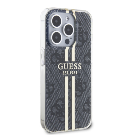 Guess IML 4G Gold Stripe Zadní Kryt pro iPhone 15 Pro Black, GUHCP15LH4PSEGK