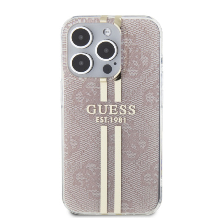 Guess IML 4G Gold Stripe Zadní Kryt pro iPhone 15 Pro Pink, GUHCP15LH4PSEGP