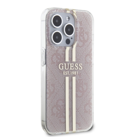 Guess IML 4G Gold Stripe Zadní Kryt pro iPhone 15 Pro Pink, GUHCP15LH4PSEGP