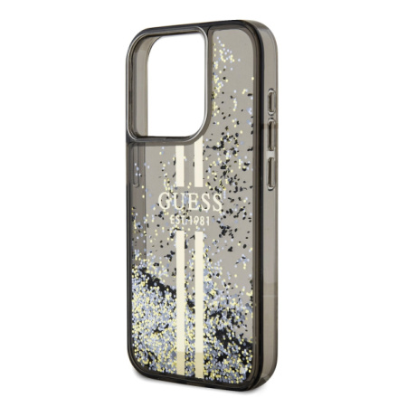 Guess PC/TPU Liquid Glitter Gold Stripe Zadní Kryt pro iPhone 15 Pro Max Black, GUHCP15XLFCSEGK