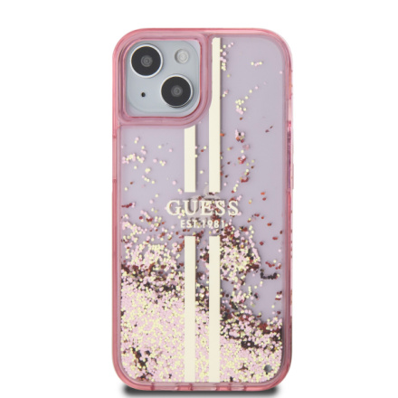 Guess PC/TPU Liquid Glitter Gold Stripe Zadní Kryt pro iPhone 15 Pink, GUHCP15SLFCSEGP