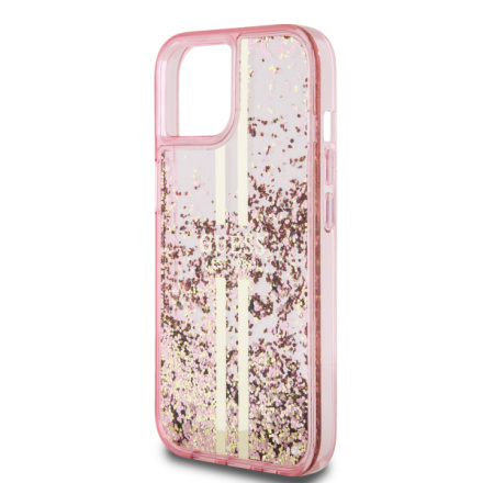 Guess PC/TPU Liquid Glitter Gold Stripe Zadní Kryt pro iPhone 15 Pink, GUHCP15SLFCSEGP