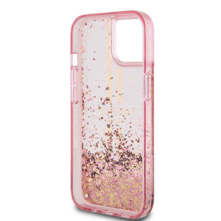 Guess PC/TPU Liquid Glitter Gold Stripe Zadní Kryt pro iPhone 15 Pink, GUHCP15SLFCSEGP