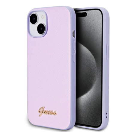 Guess PU Leather Iridescent Metal Script Zadní Kryt pro iPhone 15 Purple, GUHCP15SPSAIRSU