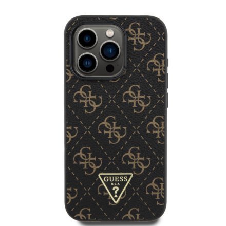 Guess PU Leather 4G Triangle Metal Logo Zadní Kryt pro iPhone 15 Pro Black, GUHCP15LPG4GPK