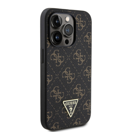 Guess PU Leather 4G Triangle Metal Logo Zadní Kryt pro iPhone 15 Pro Black, GUHCP15LPG4GPK