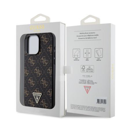 Guess PU Leather 4G Triangle Metal Logo Zadní Kryt pro iPhone 15 Pro Max Black, GUHCP15XPG4GPK