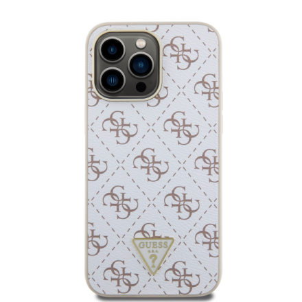 Guess PU Leather 4G Triangle Metal Logo Zadní Kryt pro iPhone 15 Pro Max White, GUHCP15XPG4GPH