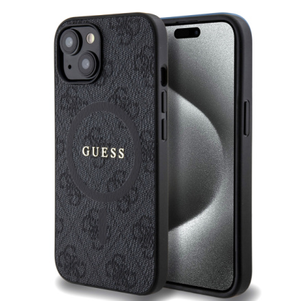 Guess PU Leather 4G Colored Ring MagSafe Zadní Kryt pro iPhone 15 Black, GUHMP15SG4GFRK