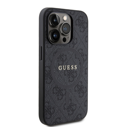 Guess PU Leather 4G Colored Ring MagSafe Zadní Kryt pro iPhone 15 Pro Black, GUHMP15LG4GFRK