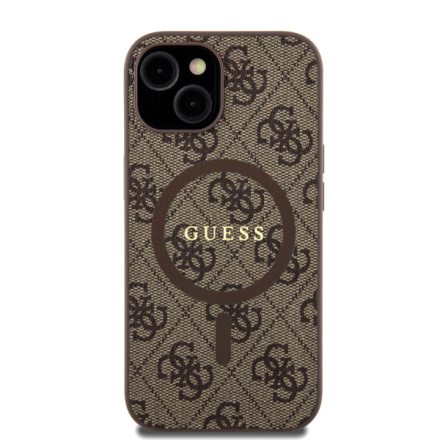 Guess PU Leather 4G Colored Ring MagSafe Zadní Kryt pro iPhone 15 Brown, GUHMP15SG4GFRW
