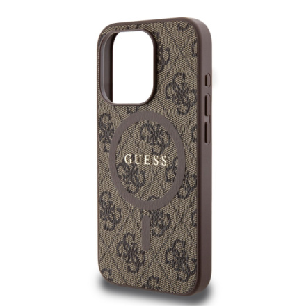 Guess PU Leather 4G Colored Ring MagSafe Zadní Kryt pro iPhone 15 Pro Brown, GUHMP15LG4GFRW