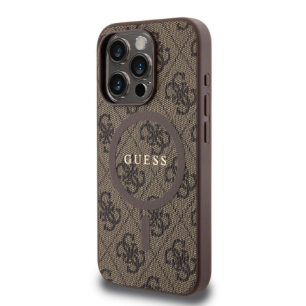 Guess PU Leather 4G Colored Ring MagSafe Zadní Kryt pro iPhone 15 Pro Max Brown, GUHMP15XG4GFRW