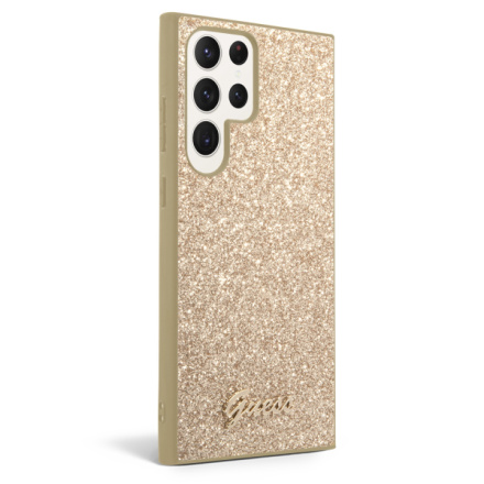 Guess PC/TPU Glitter Flakes Metal Logo Zadní Kryt pro Samsung Galaxy S24 Ultra Gold, GUHCS24LHGGSHD