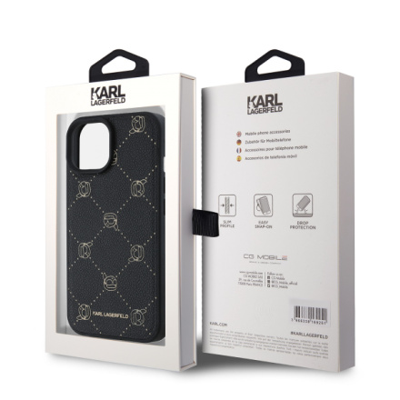 Karl Lagerfeld PU Karl Heads Pattern Magsafe Zadní Kryt pro iPhone 15 Black, KLHMP15SPGKHPHK