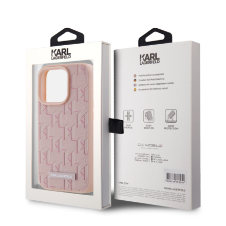 Karl Lagerfeld PU Leather Monogram Metal Logo Magsafe Zadní Kryt pro iPhone 15 Pro Max Pink, KLHMP15XPKHPORPP