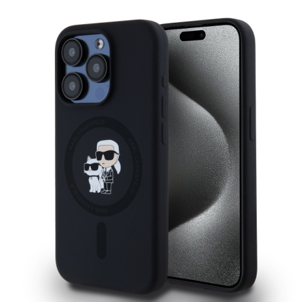 Karl Lagerfeld Liquid Silicone Karl and Choupette Magsafe Zadní Kryt pro iPhone 14 Pro Black, KLHMP14LSCMKCRHK