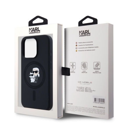 Karl Lagerfeld Liquid Silicone Karl and Choupette Magsafe Zadní Kryt pro iPhone 14 Pro Black, KLHMP14LSCMKCRHK