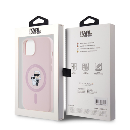 Karl Lagerfeld Liquid Silicone Karl and Choupette Magsafe Zadní Kryt pro iPhone 14 Pink, KLHMP14SSCMKCRHP