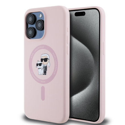 Karl Lagerfeld Liquid Silicone Karl and Choupette Magsafe Zadní Kryt pro iPhone 14 Pro Pink, KLHMP14LSCMKCRHP
