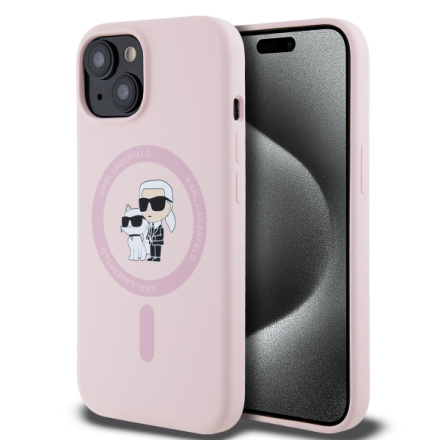 Karl Lagerfeld Liquid Silicone Karl and Choupette Magsafe Zadní Kryt pro iPhone 15 Pink, KLHMP15SSCMKCRHP