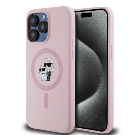 Karl Lagerfeld Liquid Silicone Karl and Choupette Magsafe Zadní Kryt pro iPhone 15 Pro Max Pink, KLHMP15XSCMKCRHP