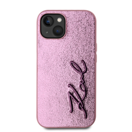 Karl Lagerfeld Wrinkled PU Signature Logo Zadní Kryt pro iPhone 15 Pink, KLHCP15SPFMFBKMP