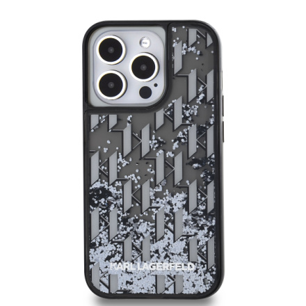 Karl Lagerfeld Liquid Glitter Monogram Gradient Zadní Kryt pro iPhone 14 Pro Max Black, KLHCP14XLKLGKCCK