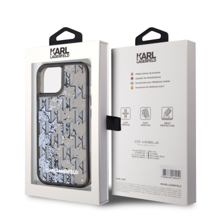 Karl Lagerfeld Liquid Glitter Monogram Gradient Zadní Kryt pro iPhone 15 Black, KLHCP15SLKLGKCCK