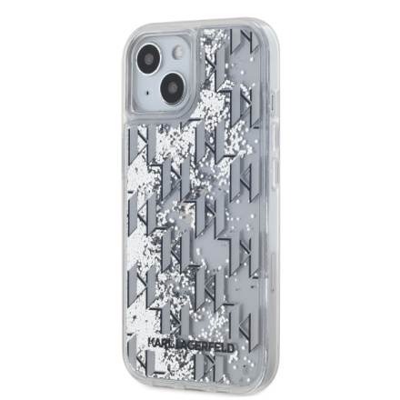 Karl Lagerfeld Liquid Glitter Monogram Gradient Zadní Kryt pro iPhone 14 White, KLHCP14SLKLGKCCH