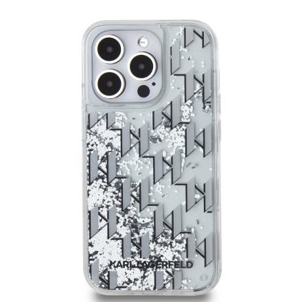 Karl Lagerfeld Liquid Glitter Monogram Gradient Zadní Kryt pro iPhone 14 Pro White, KLHCP14LLKLGKCCH