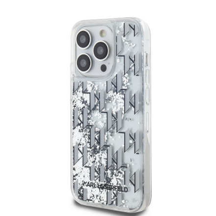 Karl Lagerfeld Liquid Glitter Monogram Gradient Zadní Kryt pro iPhone 14 Pro White, KLHCP14LLKLGKCCH