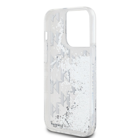 Karl Lagerfeld Liquid Glitter Monogram Gradient Zadní Kryt pro iPhone 14 Pro White, KLHCP14LLKLGKCCH