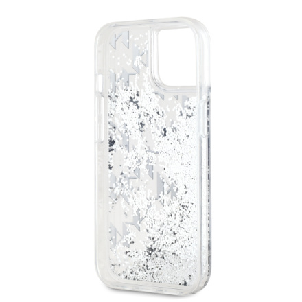 Karl Lagerfeld Liquid Glitter Monogram Gradient Zadní Kryt pro iPhone 15 White, KLHCP15SLKLGKCCH