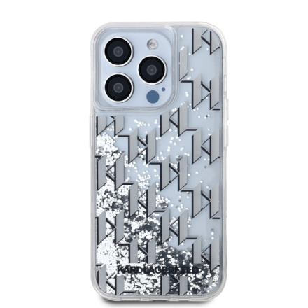 Karl Lagerfeld Liquid Glitter Monogram Gradient Zadní Kryt pro iPhone 15 Pro White, KLHCP15LLKLGKCCH