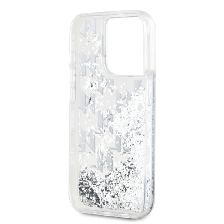 Karl Lagerfeld Liquid Glitter Monogram Gradient Zadní Kryt pro iPhone 15 Pro White, KLHCP15LLKLGKCCH