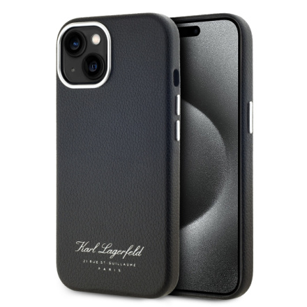 Karl Lagerfeld Grained PU Hotel RSG Zadní Kryt pro iPhone 15 Black, KLHCP15SPGWCMKHK