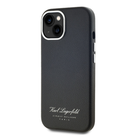 Karl Lagerfeld Grained PU Hotel RSG Zadní Kryt pro iPhone 15 Black, KLHCP15SPGWCMKHK