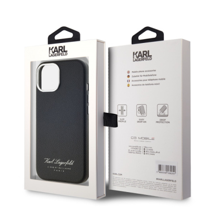 Karl Lagerfeld Grained PU Hotel RSG Zadní Kryt pro iPhone 15 Black, KLHCP15SPGWCMKHK