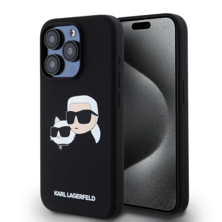 Karl Lagerfeld Liquid Silicone Double Heads Magsafe Zadní Kryt pro iPhone 15 Pro Black, KLHMP15LSKCHPPLK