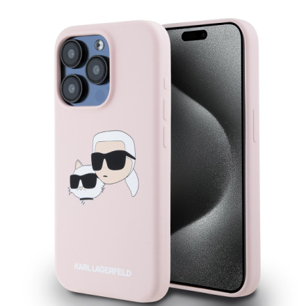 Karl Lagerfeld Liquid Silicone Double Heads Magsafe Zadní Kryt pro iPhone 15 Pro Pink, KLHMP15LSKCHPPLP
