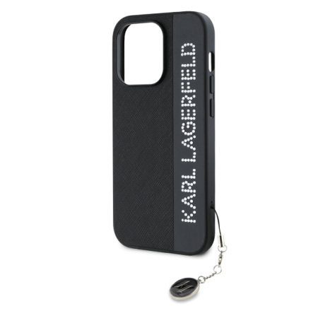 Karl Lagerfeld PU Saffiano Rhinestone Charm Zadní Kryt pro iPhone 14 Pro Black, KLHCP14LPSAKDGCK