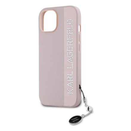 Karl Lagerfeld PU Saffiano Rhinestone Charm Zadní Kryt pro iPhone 15 Pink, KLHCP15SPSAKDGCP