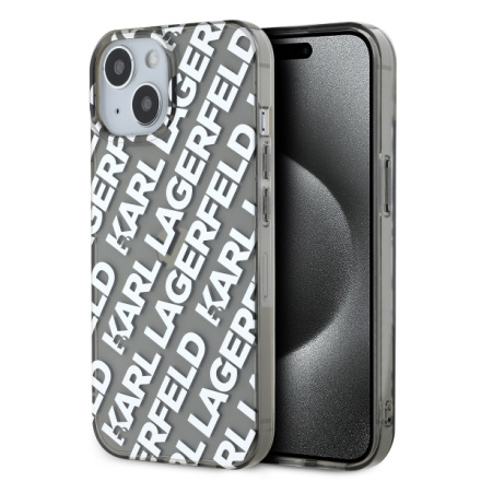 Karl Lagerfeld IML Electroplated Repeated Logo Zadní Kryt pro iPhone 15 Silver, KLHCP15SHKFOEMS