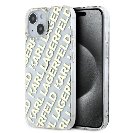 Karl Lagerfeld IML Electroplated Repeated Logo Zadní Kryt pro iPhone 15 Gold, KLHCP15SHKFOEMD