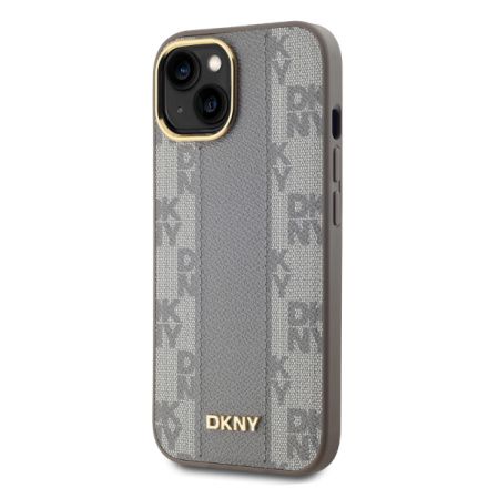 DKNY PU Leather Checkered Pattern Magsafe Zadní Kryt pro iPhone 15 Beige, DKHMP15SPCPVSLE